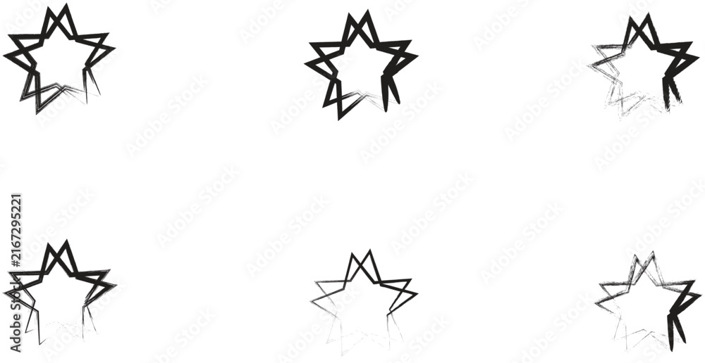 Obraz premium Title Set of six overlapping double star black grunge frame vectors isolated on a plain white background