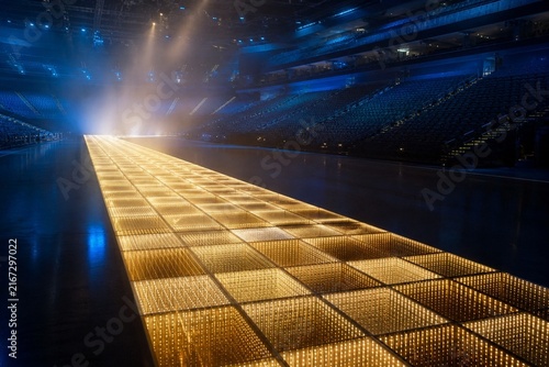 Golden Runway LED Strip Lights Through Concert Stage Haze