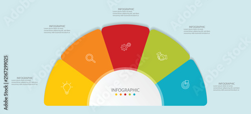 Bild auf Leinwand Business infographic template with 5 steps semicircular diagram fan chart layout