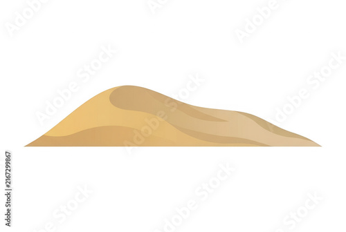 Illustration vectorielle d'une dune de sable isolée sur un fond blanc, représentant un paysage désertique minimaliste avec des courbes douces et une texture de sable fin.
