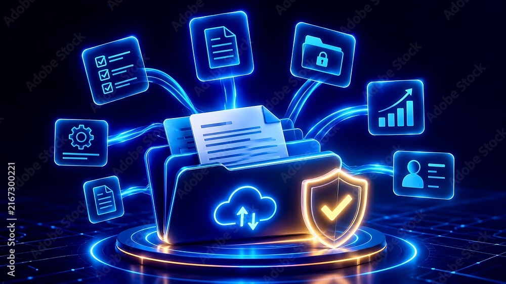 Fototapeta premium Secure Cloud Storage Folder For Enterprise Document Management and Data Cybersecurity