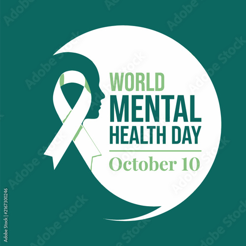 World mental health day badge with awareness ribbon and human head profile icon for october 10 event Vector