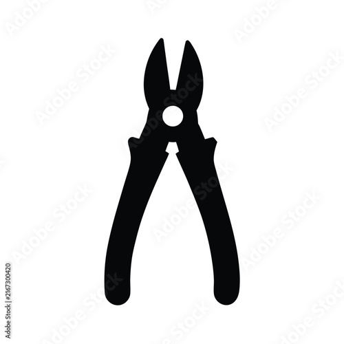 Black silhouette icon of wire cutters or side cutting pliers, a hand tool used for cutting wires and small metal components