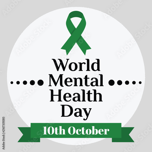 World mental health day badge with green ribbon symbol on 10th october Vector