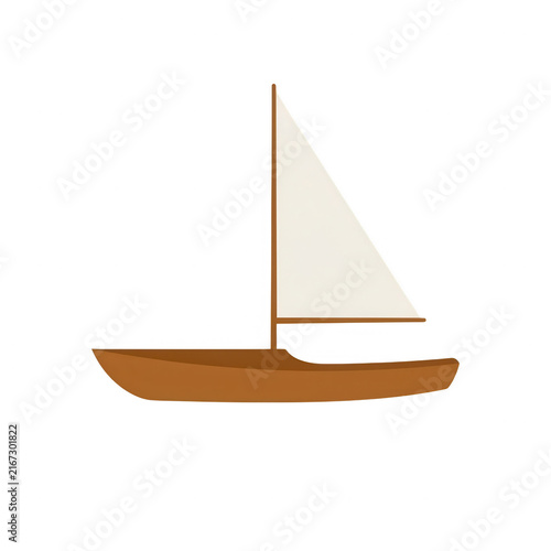 Illustration vectorielle minimaliste d'un voilier en bois avec une voile blanche sur fond blanc, idéal pour des designs nautiques, des icônes de voyage ou des projets créatifs sur le thème maritime.