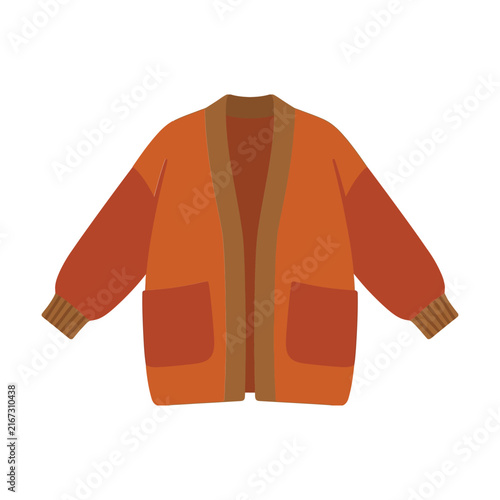 Foto Orange and brown knitted cardigan sweater with two pockets for autumn or winter