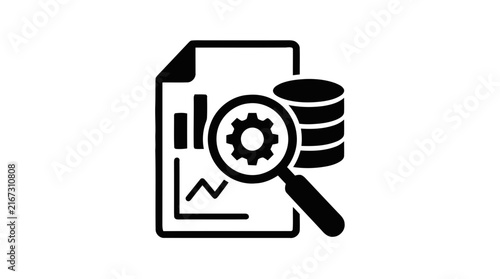 Vector illustration of document analytics and database search management icon on a transparent background