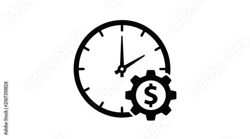 Vector illustration of clock with dollar sign gear vector icon on a transparent background