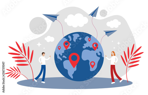 The concept of world flights, travel, new acquaintances, connections and vacations