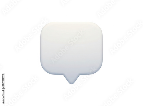 Ícone de balão de fala branco 3D minimalista isolado em fundo branco, ideal para representar comunicação, mensagens, chat, redes sociais e interação digital em projetos de design.