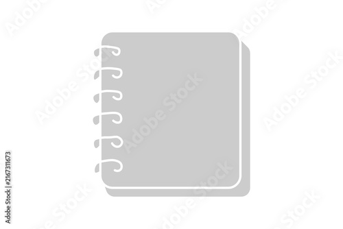 This clean, minimalist vector graphic depicts a closed spiral notebook set against a solid white background