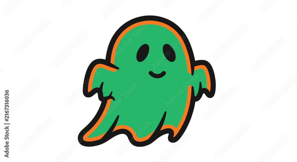 Fototapeta premium Cute green ghost cartoon character with a happy face, isolated on transparent background, halloween icon