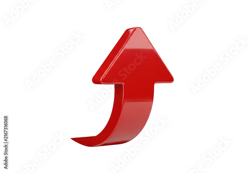 A glossy red upward pointing arrow rendered in 3d on transparent background