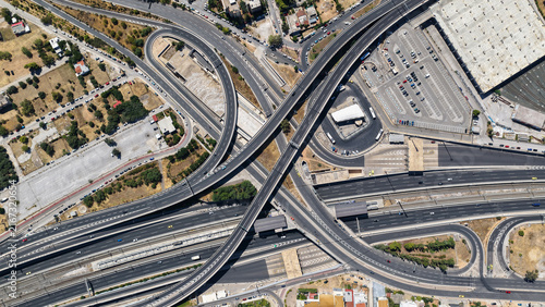 Canvas Print Aerial drone photo of urban multilevel highway junction road using multiple brid