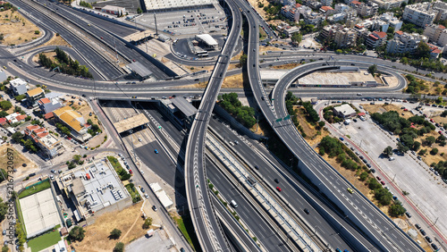 Fotografie Aerial drone photo of urban multilevel highway junction road using multiple brid