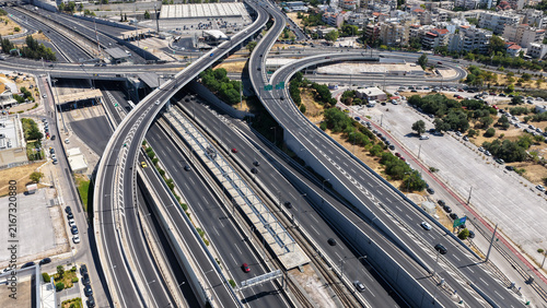 Cuadro en lienzo Aerial drone photo of popular multilevel highway junction overpass of Attiki Odo