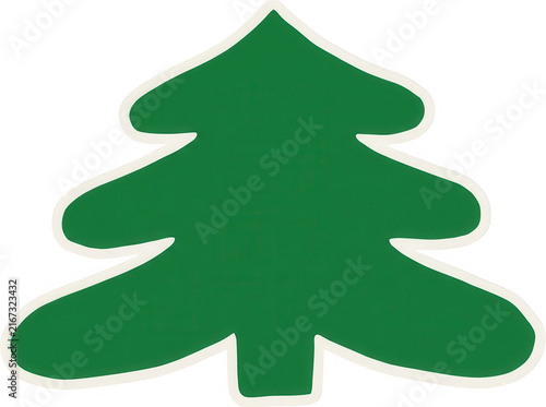 Ilustración vectorial minimalista de un árbol de Navidad verde con un contorno blanco suave, ideal para diseños festivos, tarjetas de felicitación y decoraciones de temporada invernal.