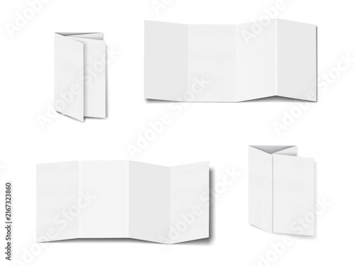 Double parallel fold brochure, booklet. Vector 3d mock-up. White blank four panel 8-page card. Realistic mockup. Template for design