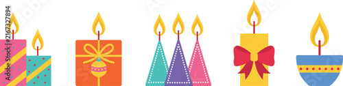 Colorful Birthday Candles And Gift Box Icons