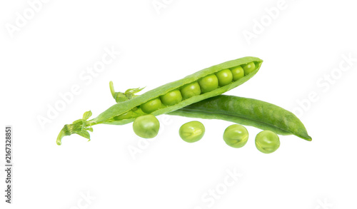 Green Peas.  Pea Pod Isolated on White.