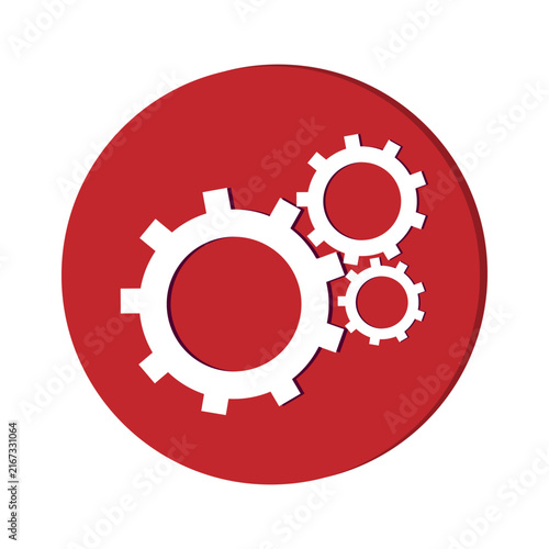 3D-style gear icon vector with a red background; suitable for apps, the web, and Android.