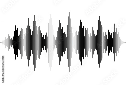 Un'onda sonora astratta rappresentata da un grafico digitale grigio su sfondo bianco, ideale per visualizzare frequenze audio, musica, segnali digitali o concetti di comunicazione tecnologica.