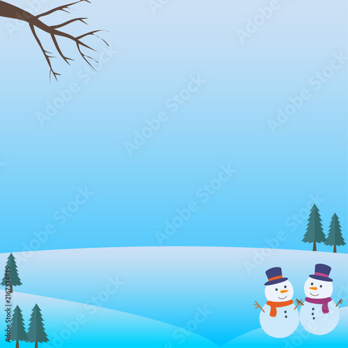 Winter Snowman and Natural Branches Illustration