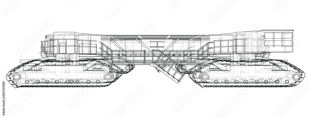 Obraz premium heavy machinery wireframe illustration. Vector