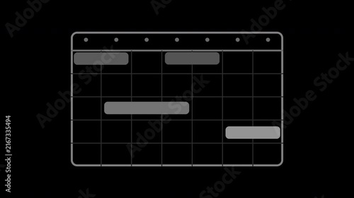 Gray calendar schedule blocks rearranging smoothly on transparent background