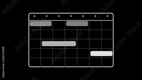 White calendar schedule blocks rearranging smoothly on transparent background