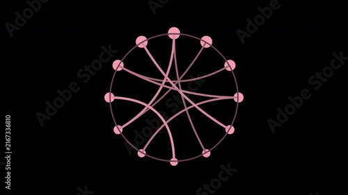 Pink chord diagram connecting radial data nodes on transparent background