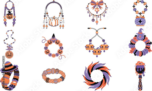 Halloween Witch Jewelry and Magical Object Sticker Collection
