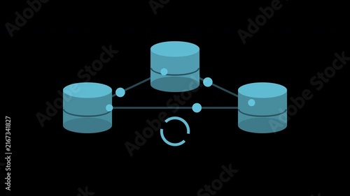 Blue database servers replicating synchronized data on transparent background