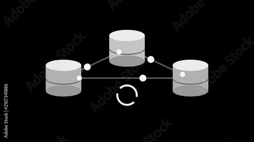 White database servers replicating synchronized data on transparent background