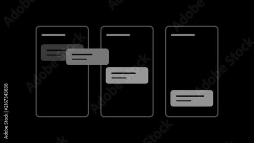 Gray kanban task cards moving between workflow columns on transparent background