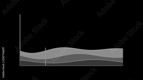 Gray stacked area chart flowing across an analytics display on transparent background