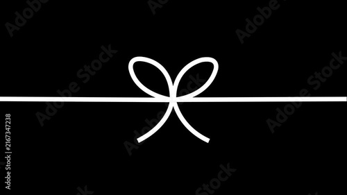 Abstract neon cyan light line drawing a ribbon and bow tie against a black background, perfect for holiday greetings, birthday surprises, and gift-themed video overlays. 4k motion video.