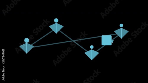 Blue supply chain route moving packages between hubs on transparent background