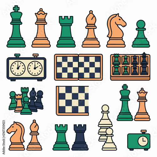 Фотография Colorful chess pieces and boards in flat design style