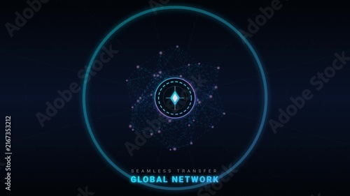 Glowing Digital Token Expanding into Global Node Network Animation