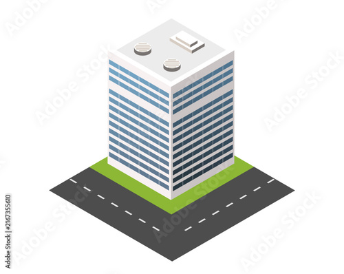 Isometric modern building with city street section
