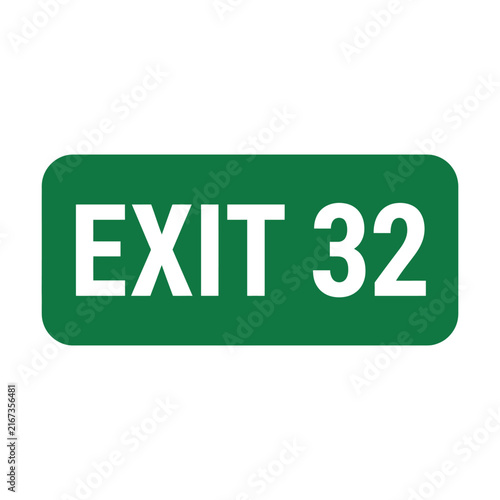 Green highway exit number thirty two road sign with bold white letters and rounded corners Vector