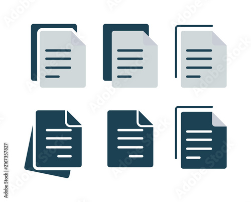 Document and file dark teal vector icon set featuring layered page designs