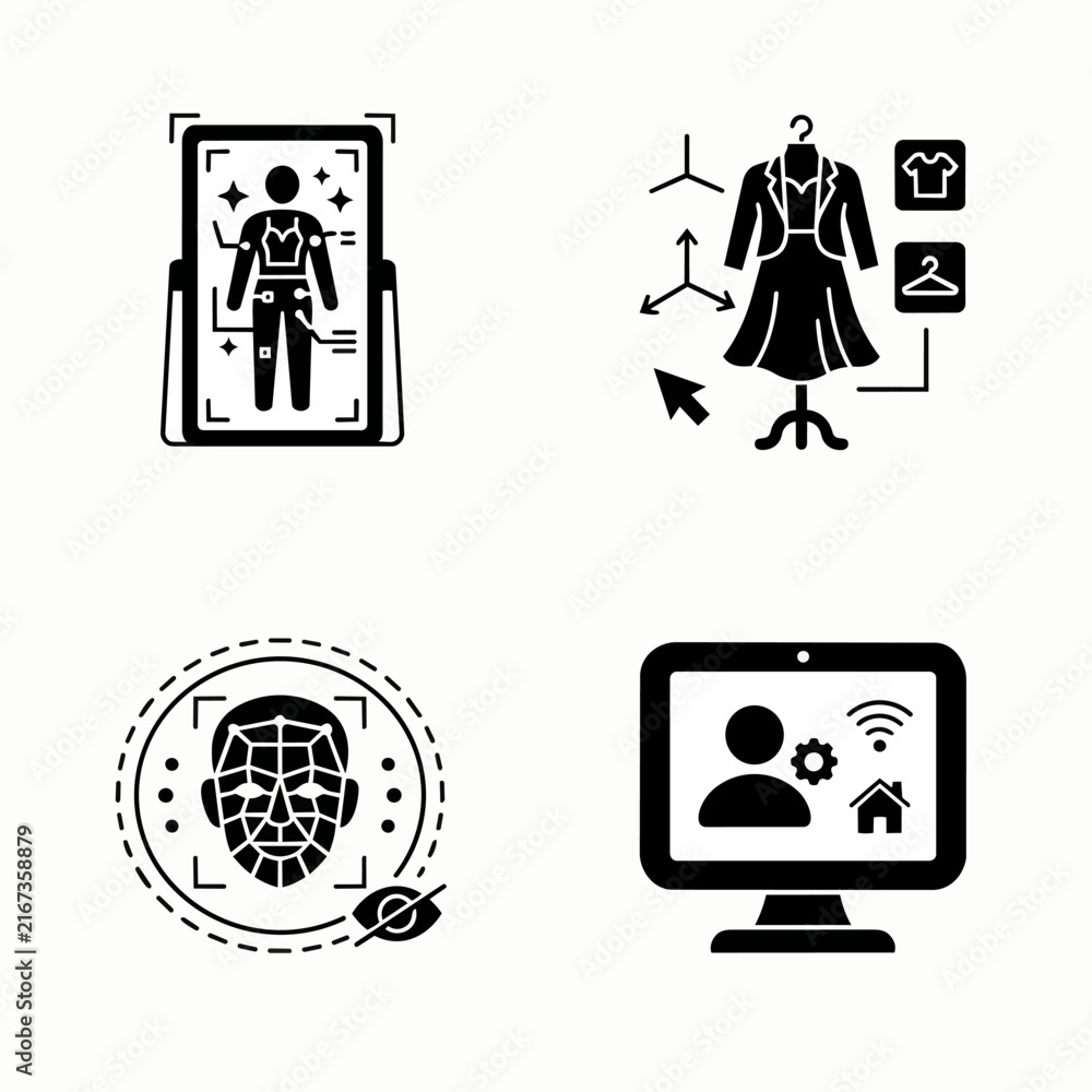 Fototapeta premium Fashion technology and biometric security icons set