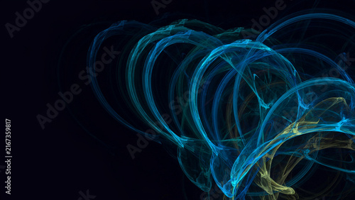 Abstract glowing blue energy rings and light trails on black background with abstract background futuristic technology particles universe