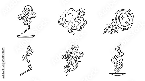 Hand drawn collection of various smoke and steam vapor effects.