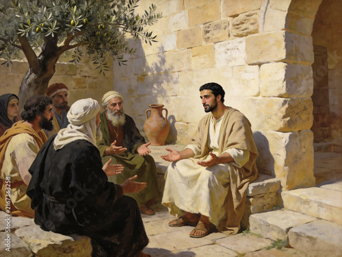 Obraz na płótnie Saint Paul Debating Scripture Scholars with an Open Scroll in a Classical Portico