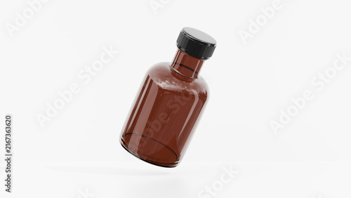 Floating Amber Glass Bottle Mockup Isolated on White Background