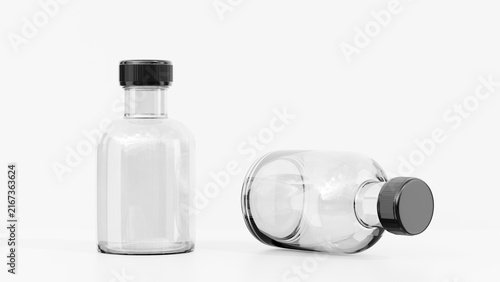 Pair of Clear Glass Bottles Mockup Standing and Lying Down
