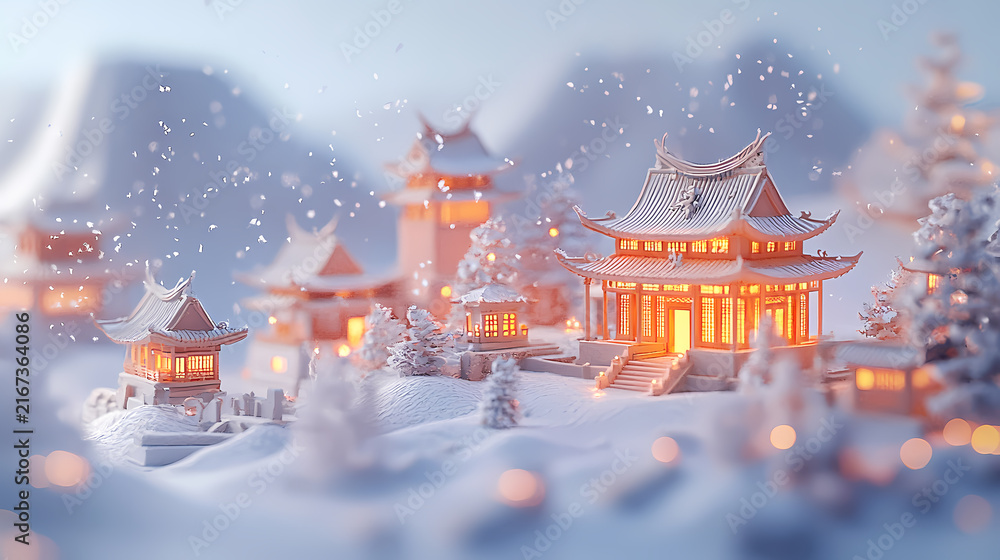 Fototapeta premium Winter Wonderland Miniature Chinese Village